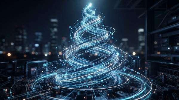 Abstract visualization of interconnected growth loops symbolizing exponential startup growth and self-reinforcing cycles.