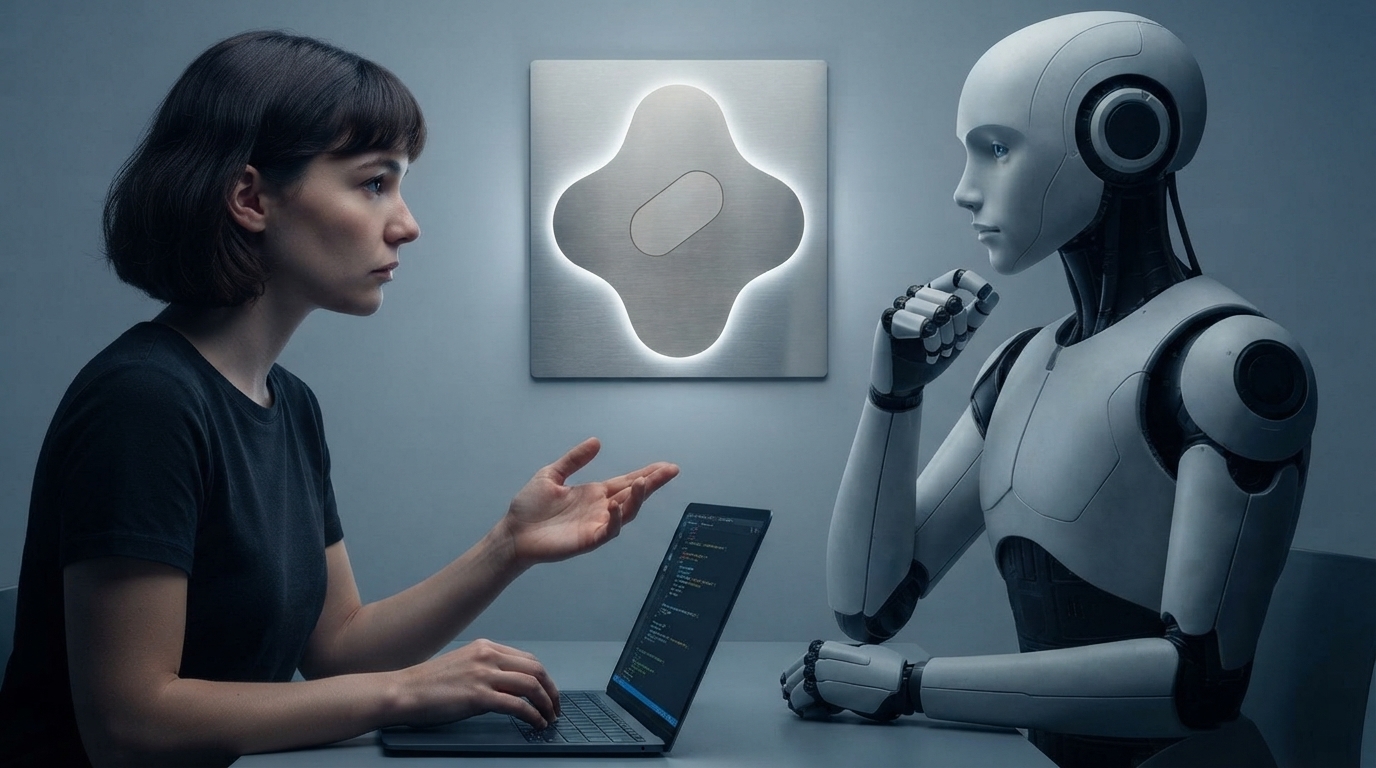 Engineers collaborating on a holographic AI model in a futuristic design studio, symbolizing ethical AI integration in product design.