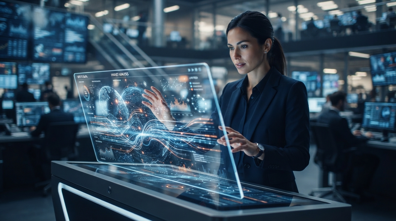 Futuristic AI interface visualizing user intent data for startup marketing optimization and customer engagement.