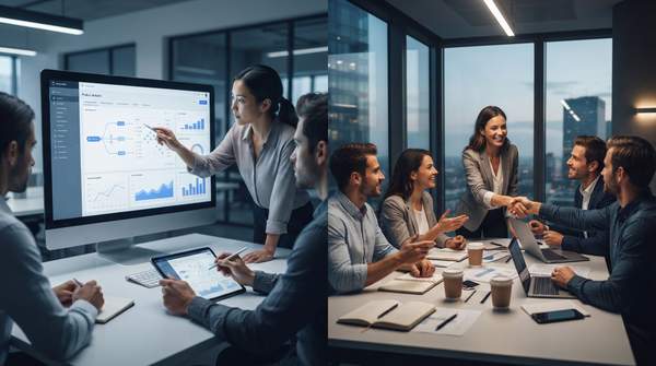 A visual comparison of product-led sales and traditional sales models, highlighting user engagement and sales team collaboration.