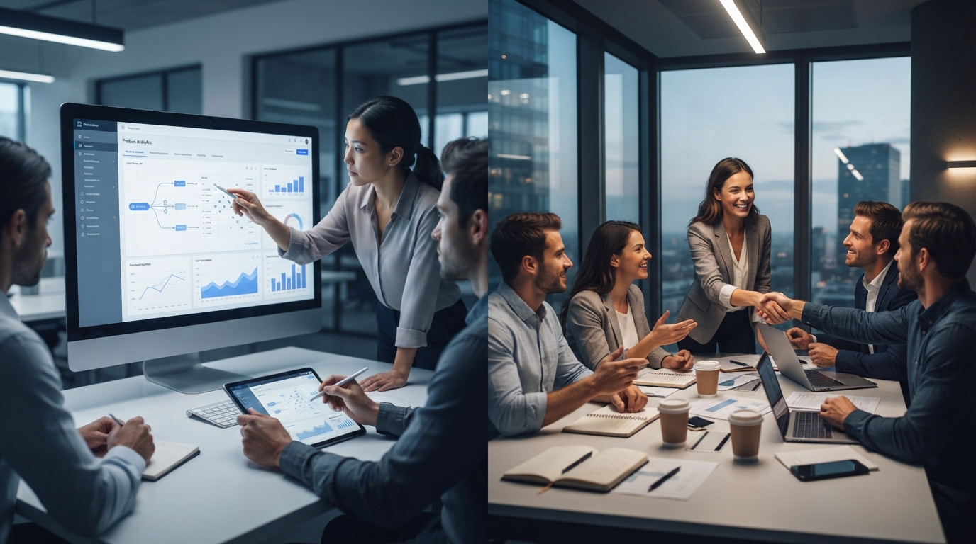 A visual comparison of product-led sales and traditional sales models, highlighting user engagement and sales team collaboration.